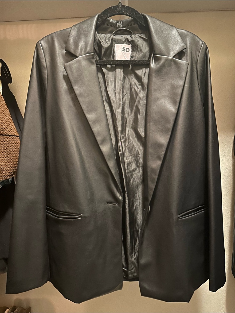 SO Black Faux Leather Blazer Jacket